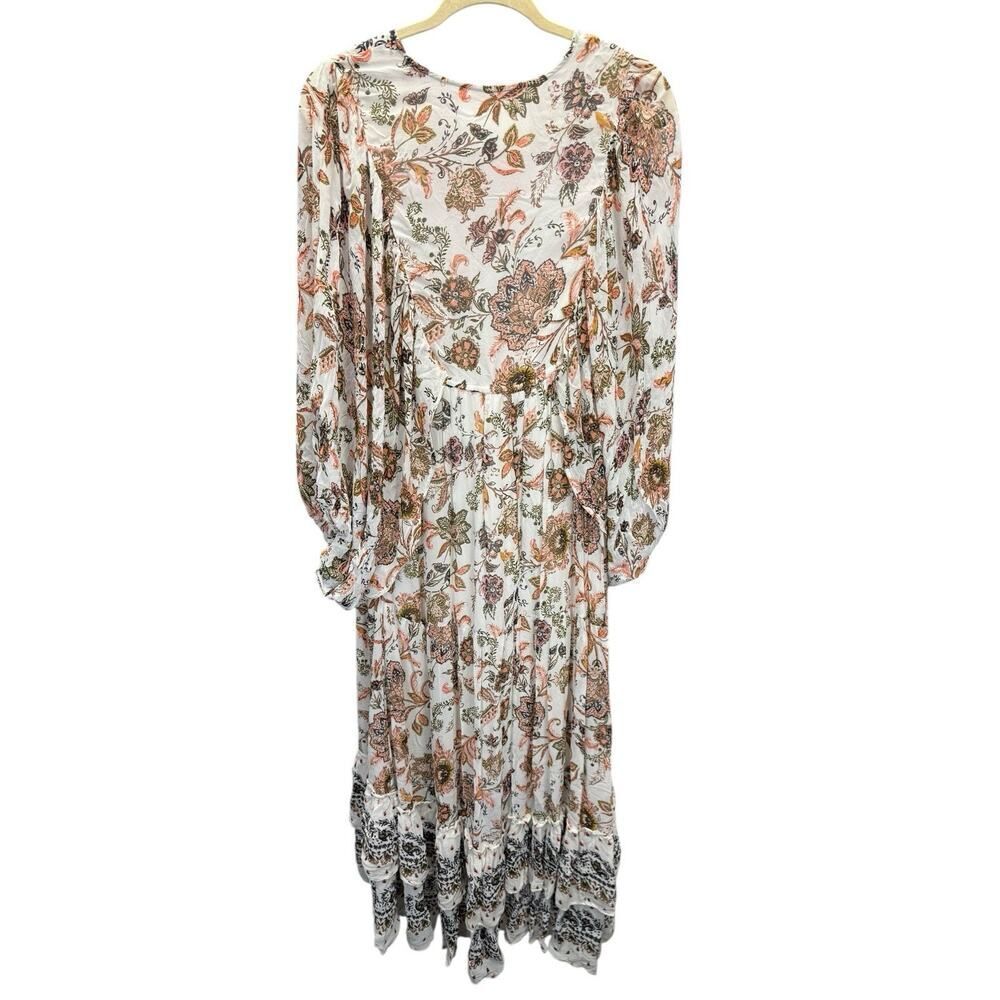 Anthropologie Boho Floral Maxi Dress Small Peasant Sleeves Tiered Viscose - Picture 5 of 9